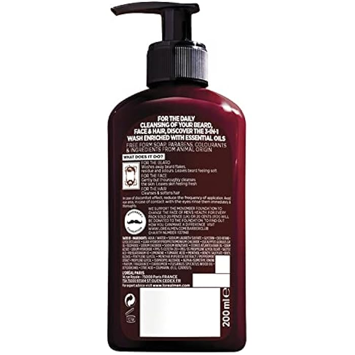 L’Oréal Paris L'Oreal Men Expert Barber Club 3-In-1 Beard, Hair & Face Wash, 200 Ml - Image 2